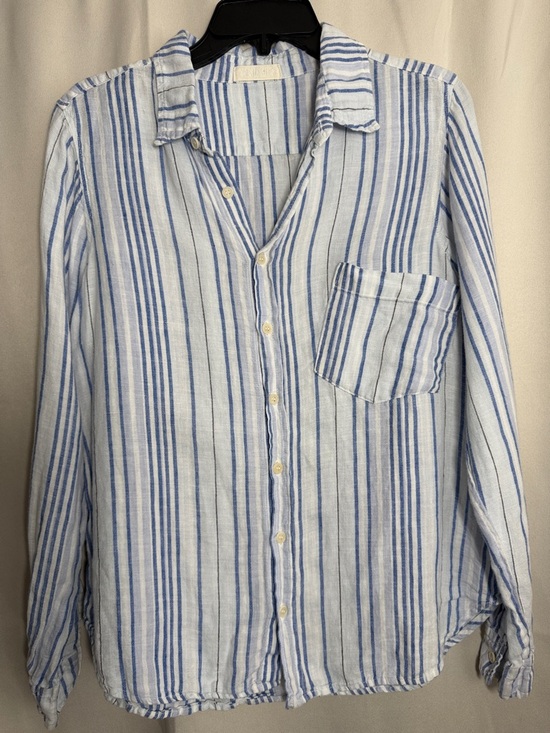 CP Shades Tops - CP SHADES Blue White Stripe 100% Linen Button Down‎ Shirt Small